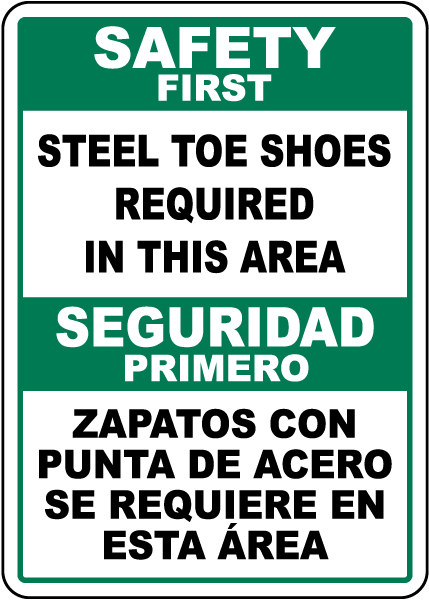 Bilingual Steel Toe Shoes Required Sign