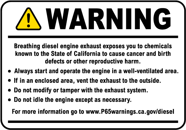 Diesel Engine Exposure Warning Label