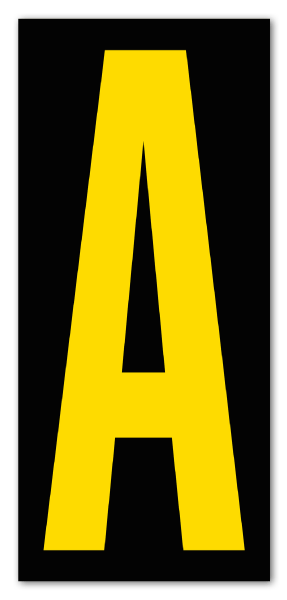 1" Yellow Character on Black Vinyl Label