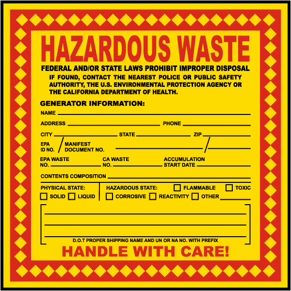 California Hazardous Waste Label