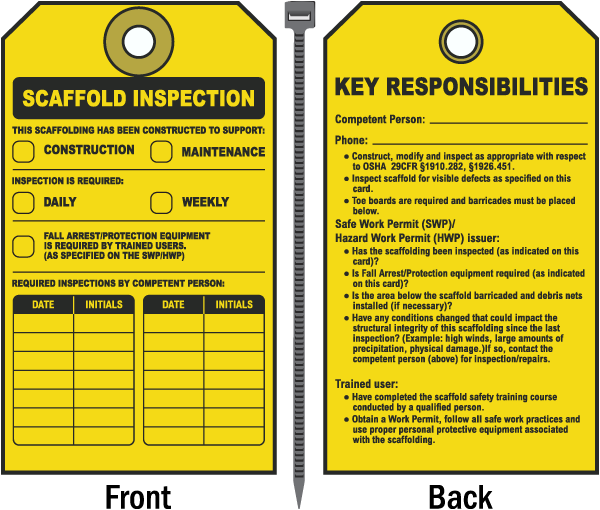 Scaffold Inspection Tag