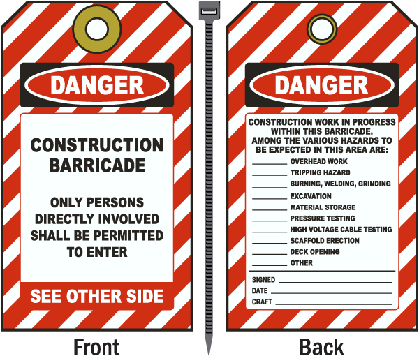 Danger Construction Barricade Tag