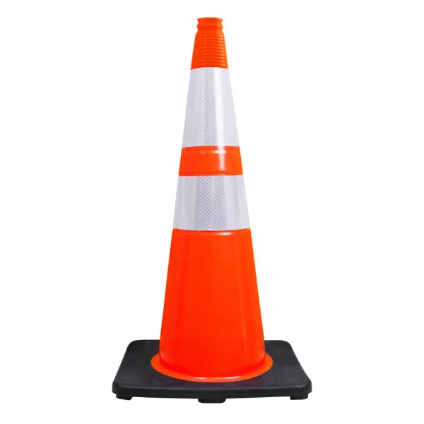 28" Elite Slim Orange Traffic Cone, 10lbs Black Base & 3M Reflective Bands