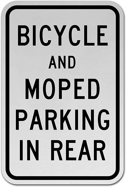 Bicycle and Moped Parking in Rear Sign