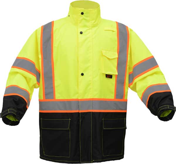 ANSI Class 3 Premium Two Tone Hooded Rain Coat Black Bottom