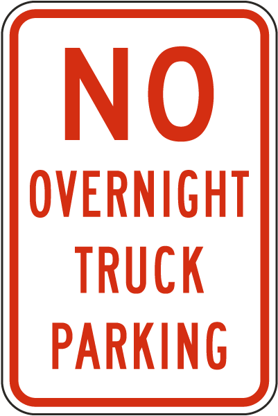 No Overnight Truck Parking Sign