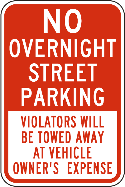 No Overnight Street Parking Sign