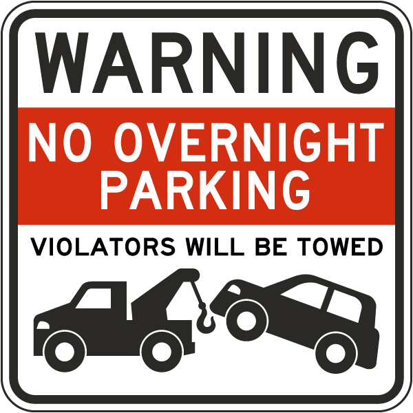 Warning No Overnight Parking Sign