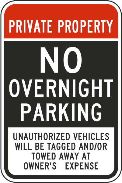 Private Property No Overnight Parking Sign