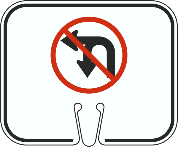 No Left Or U Turn Cone Sign