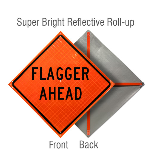 Flagger Ahead Roll-Up Sign
