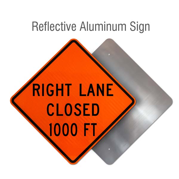 Right Lane Closed 1000 FT Sign