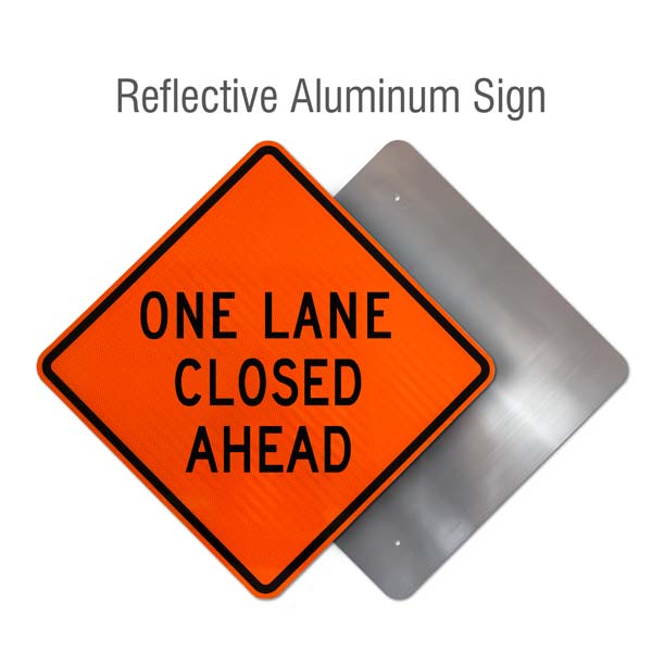 One Lane Closed Ahead Sign