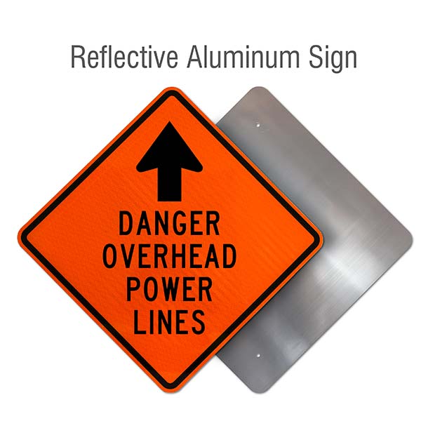 (Up Arrow) Danger Overhead Power Lines Sign