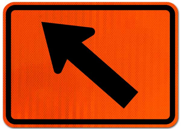 Left Diagonal Turn Arrow (Auxiliary) Sign