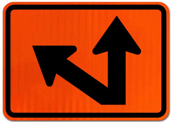 Left Two-Direction Straight/Diagonal Turn Arrow (Auxiliary) Sign