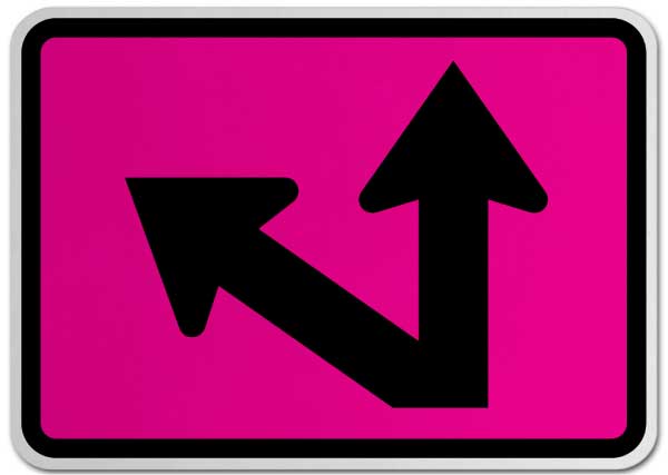Left Two-Direction Straight/Diagonal Turn Arrow (Auxiliary) Sign
