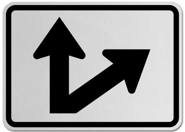 Right Two-Direction Straight/Diagonal Turn Arrow (Auxiliary) Sign