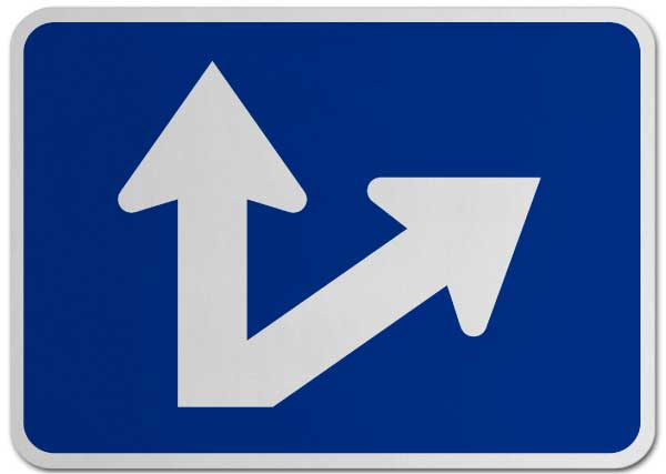 Right Two-Direction Straight/Diagonal Turn Arrow (Auxiliary) Sign