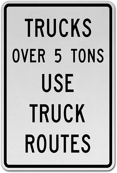 Trucks Over 5 Tons Use Truck Routes Sign