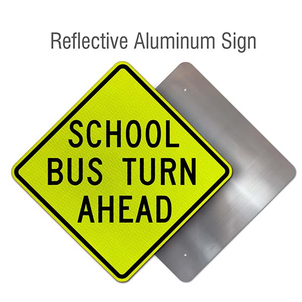 School Bus Turn Ahead Sign