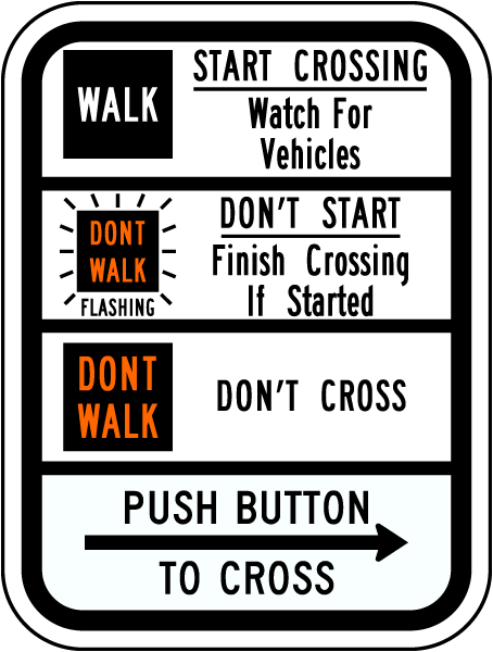 Pedestrian Crossing Right Push Button Sign