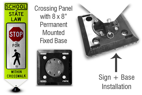 School Stop For Pedestrians In-Street Sign with Fixed Base