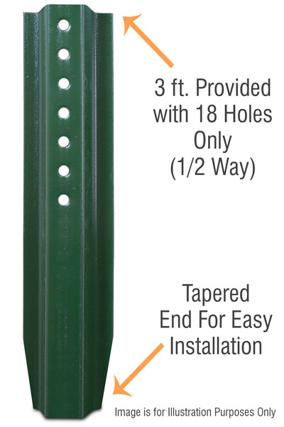 3' U-Channel Anchor Posts - Green Enamel and Galvanized