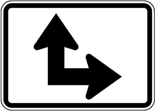 Right Two-Direction Straight/Turn Arrow (Auxiliary) Sign
