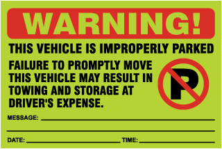 Vehicle Improperly Parked Sticker