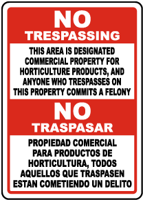 Bilingual Florida Designated Horticulture Property No Trespassing Sign