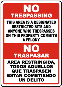 Bilingual Florida Domestic Violence Center No Trespassing Sign