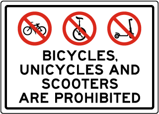 Bicycles, Unicycles, and Scooters Prohibited Sign