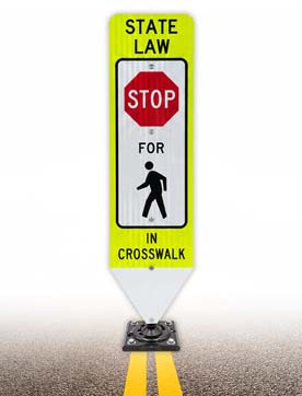 Stop For Pedestrians In-Street Sign with Fixed Base