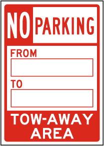 Temporary No Parking Tow-Away Area Sign