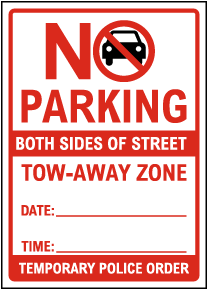 Temporary No Parking Both Sides of Street Sign