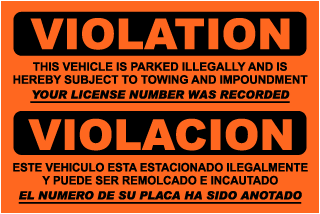 Bilingual Private Parking Area Violation Sticker