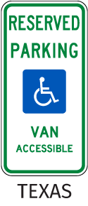 Texas Reserved Parking Van Accessible Sign