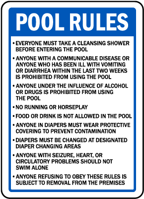 Washington Spray Pool Rules Sign