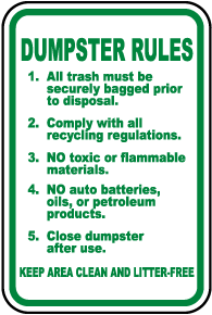 Dumpster Rules Sign