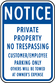 Customer Employee Parking Only Sign