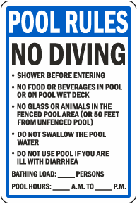Florida Pool Rules No Diving Sign