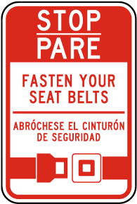 Bilingual Stop Fasten Your Seat Belts Sign