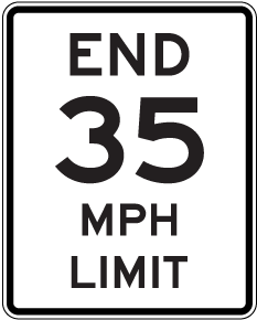 End 35 MPH Limit Sign