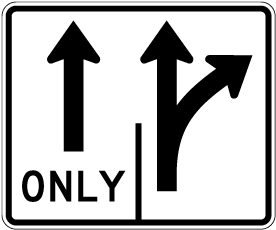 Intersection Lane Control Straight Only and Right Ahead Sign