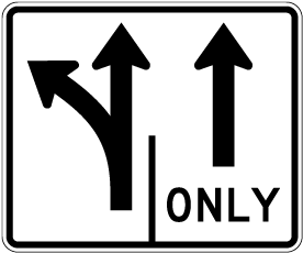 Intersection Lane Control Left Ahead and Straight Only Sign