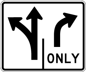 Intersection Lane Control Left Ahead and Right Only Sign