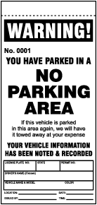 No Parking Area Violation Ticket