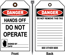 Danger Hands Off Do Not Operate Tag