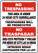 Bilingual Area Under 24 Hour CCTV Surveillance Sign